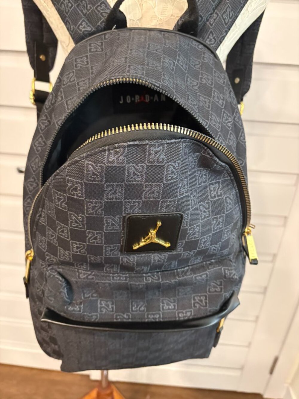 Back to School Jordan Monogram Backpack Black Gold Jumpman 23 Jacquard Full Size - Picture 11 of 14